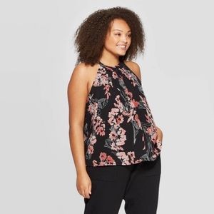 A New Day Floral Sleeveless Chiffon Halter Top